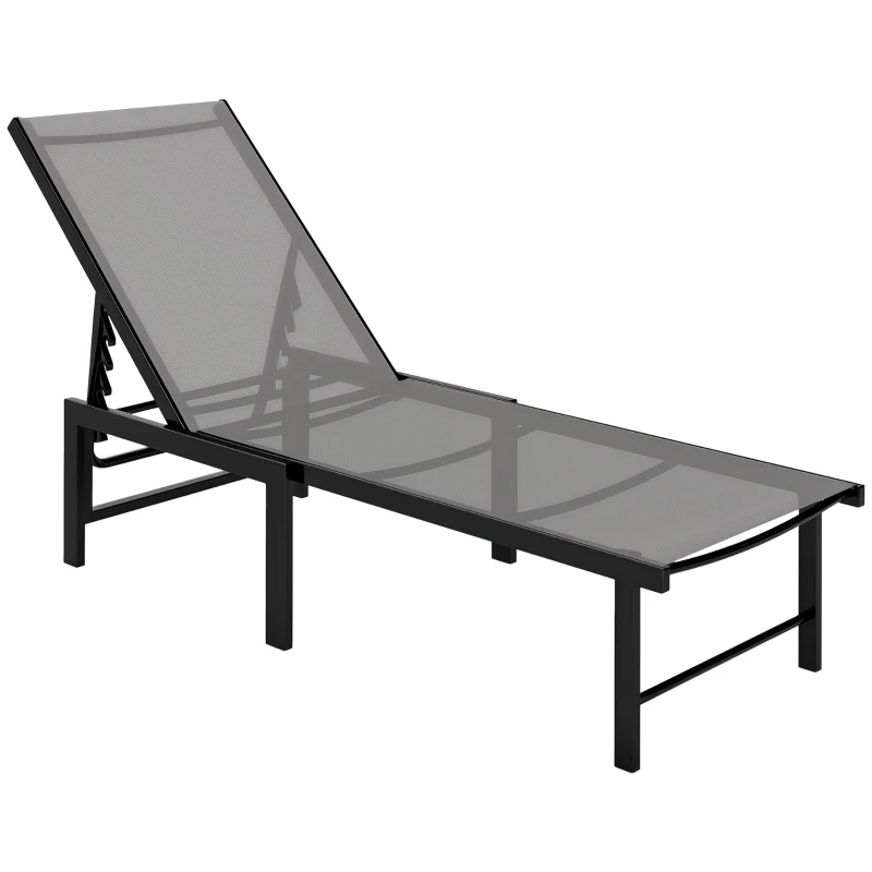 Outsunny Chaise longue jardin extérieur chaise longue inclinable 5 positions réglables assise en textilène gris