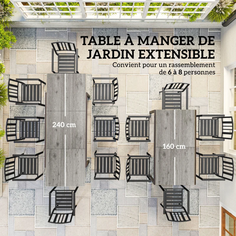 Outsunny Table de jardin extensible table d'extérieur 6 - 8 personnes bordure en aluminium et structure en acier 160/240 cm gris