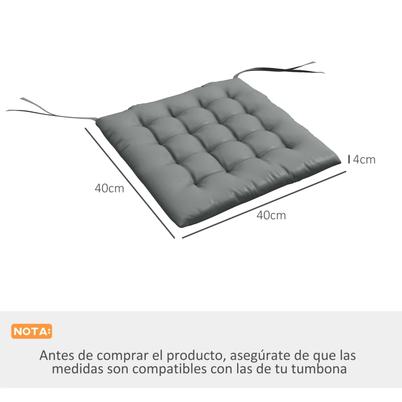 Outsunny Juego de 6 Cojines para Sillas de Comedor 40x40 cm 6 Piezas Cojines para Sillas de Jardín Acolchados con Cintas Gris