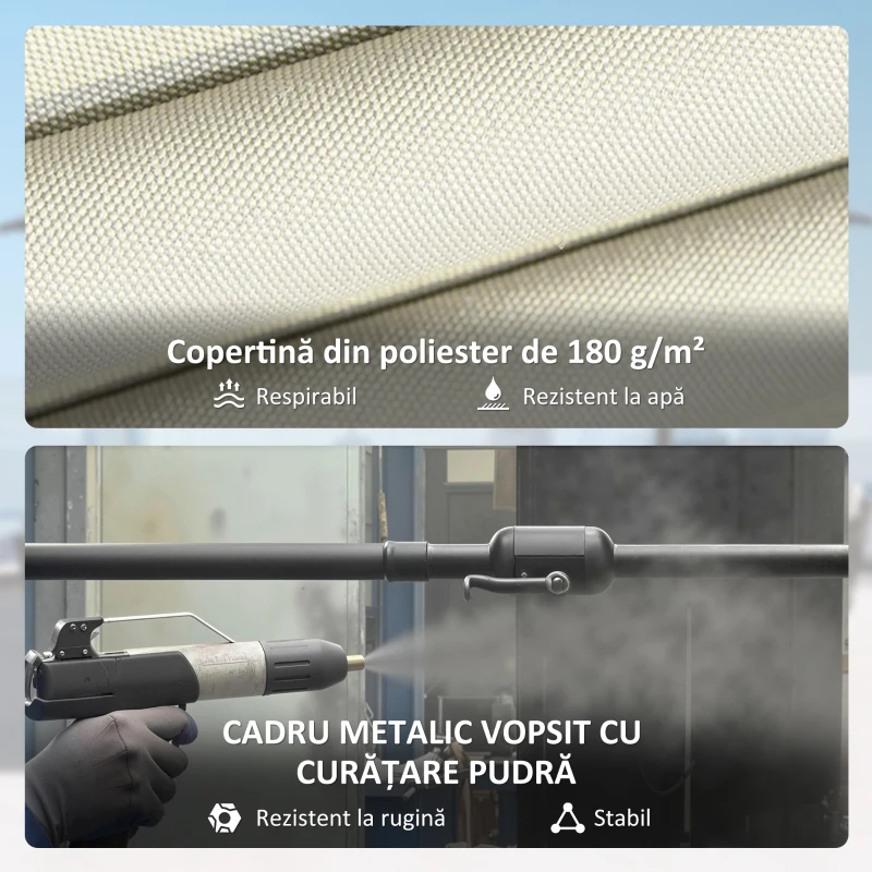 Outsunny Umbrelă Dublă cu 12 Spițe, Manivelă, Bază în Formă de Cruce și Saci, din Metal și Poliester, 3x1.5 m, Bej