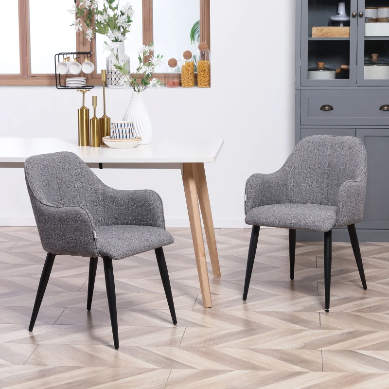 HOMCOM Lot de 2 chaises de salle à manger en tissu et piètement acier - assise enveloppante 55 x 58 x 79 cm gris foncé