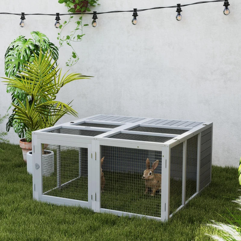 PawHut Cușcă exterioară pentru animale mici, cușcă pentru iepuri, construcție din lemn, pliabilă, pentru interior și exterior, Gri deschis