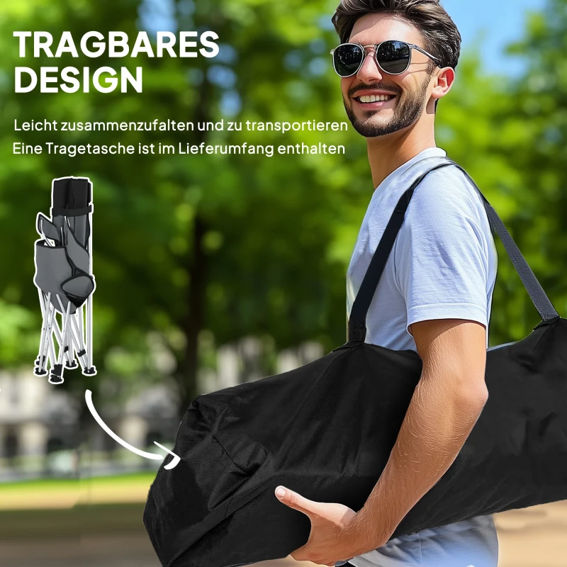 Outsunny 2er Set Campingstuhl faltbar Angelstuhl mit abnehmbar Fußstütze Getränkehalter belastbar 120 kg Grau