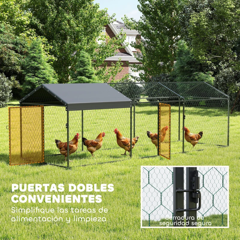 PawHut Gallinero para Exterior Grande 3x1x1 m Gallinero Metálico con Cubierta Tela Oxford Anti-UV e Impermeable Negro