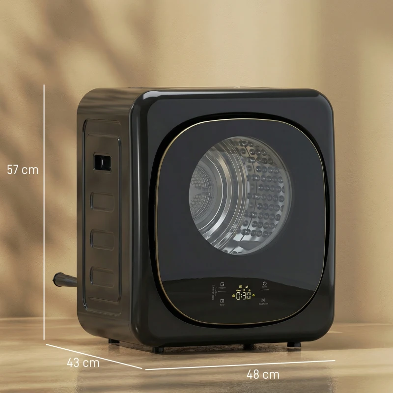 HOMCOM 4kg Vented Tumble Dryer with 5 Drying Mode, 800W Compact Freestanding Front Tumble Dryer Black