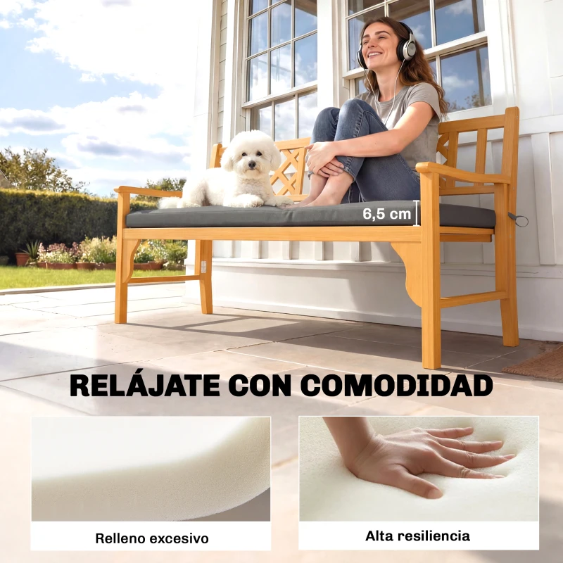 Outsunny Cojín para Banco de Jardín de 2 Plazas para Exterior con Funda Extraíble UPF 30+ Impermeable 110x46x6,5 cm Gris Oscuro