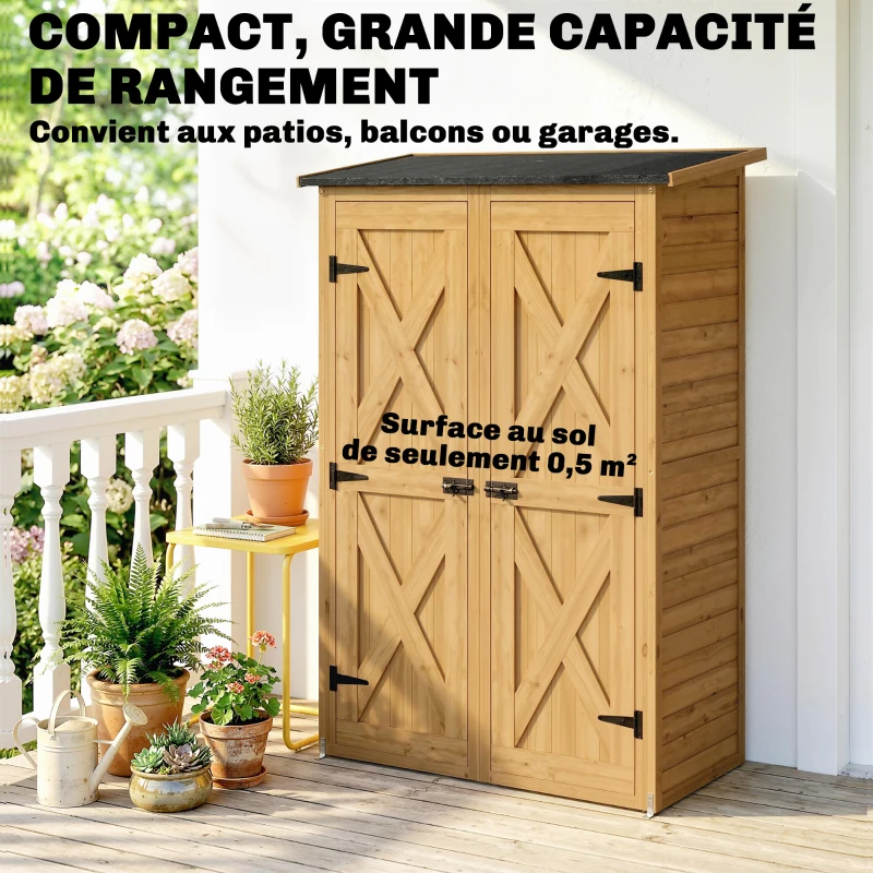 Outsunny Holz-Aufbewahrungsschrank, Gartenschrank mit 2 Regalen, Braun