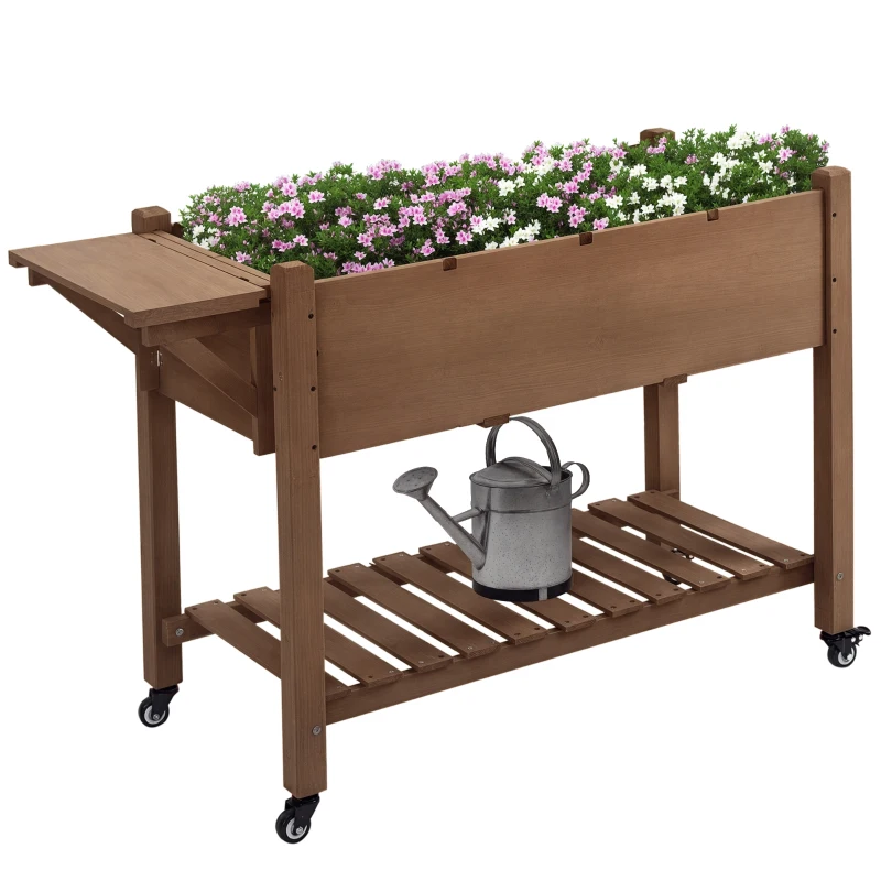 Outsunny Raised Garden Bed Planter Box w/ 8 Grow Grids, Storage Shelf & Lockable Wheels