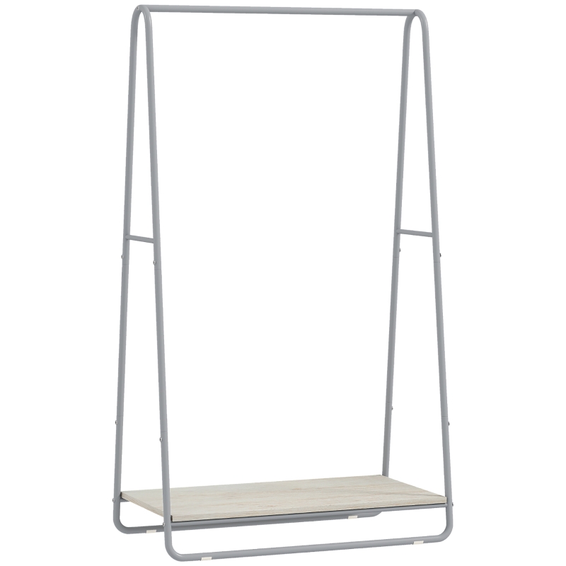 HOMCOM 3-in-1 Garderobe mit Schuhablage Obere und seitliche Stangen Metallgestell Natur und Grau