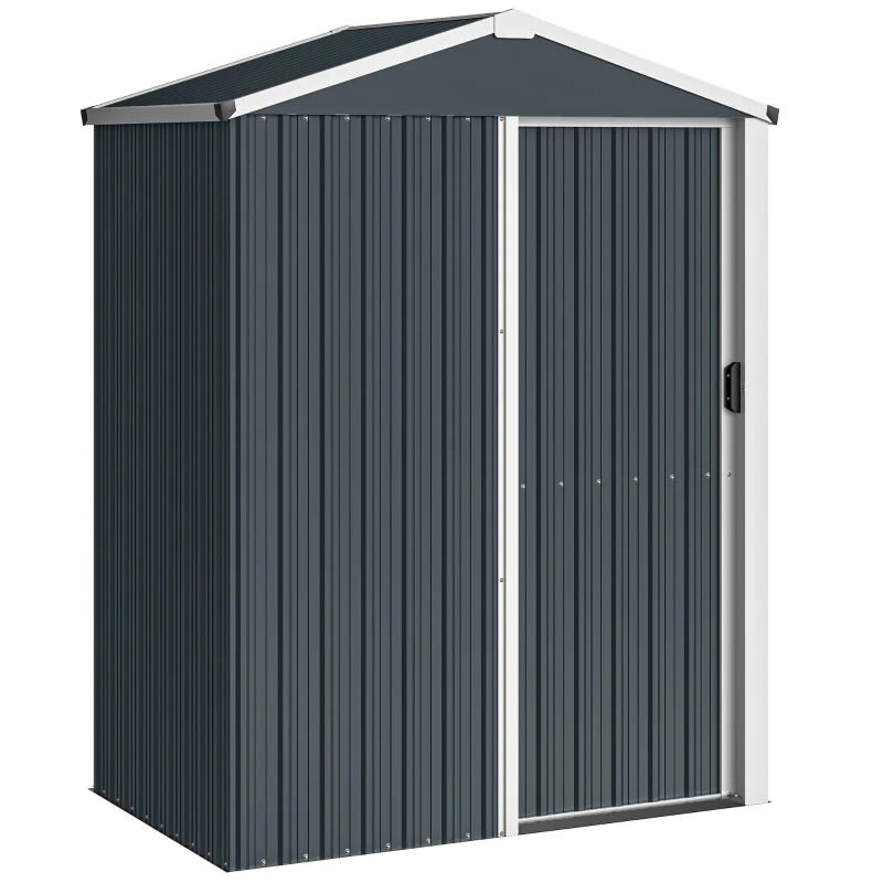 Outsunny Abri de jardin en métal 1,2 m², cabane jardin extérieure, porte coulissante verrouillable et gants, 136x87x179cm, gris