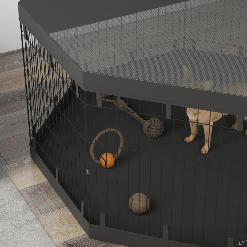 PawHut Tarc pentru căței, înălțime 76 cm/cca. 2,5 m², 8 panouri, prelată de podea, prelată de acoperiș combinată