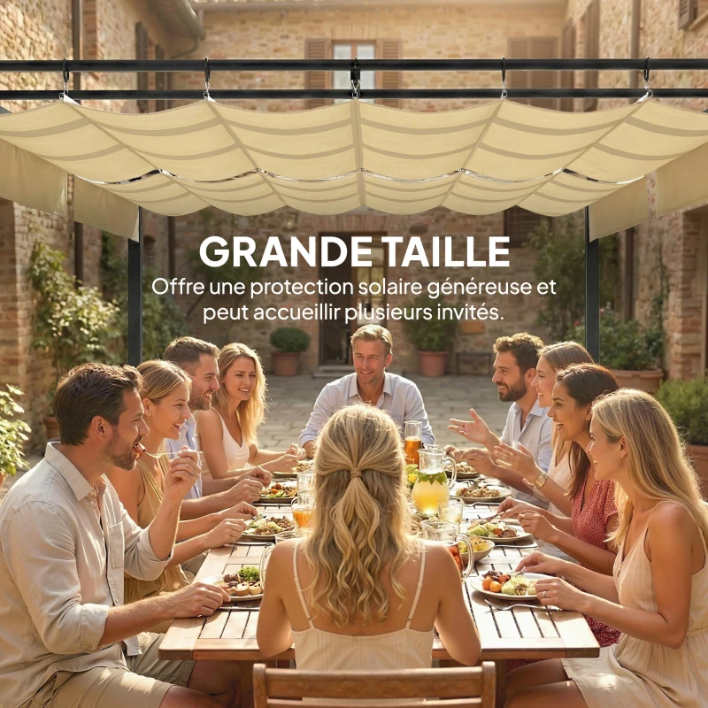 Outsunny Pergola de Jardin Tonnelle de Terrasse Toit Rétractable Structure Métallique Ultra-Stable UV50+ 570x295x221cm Beige