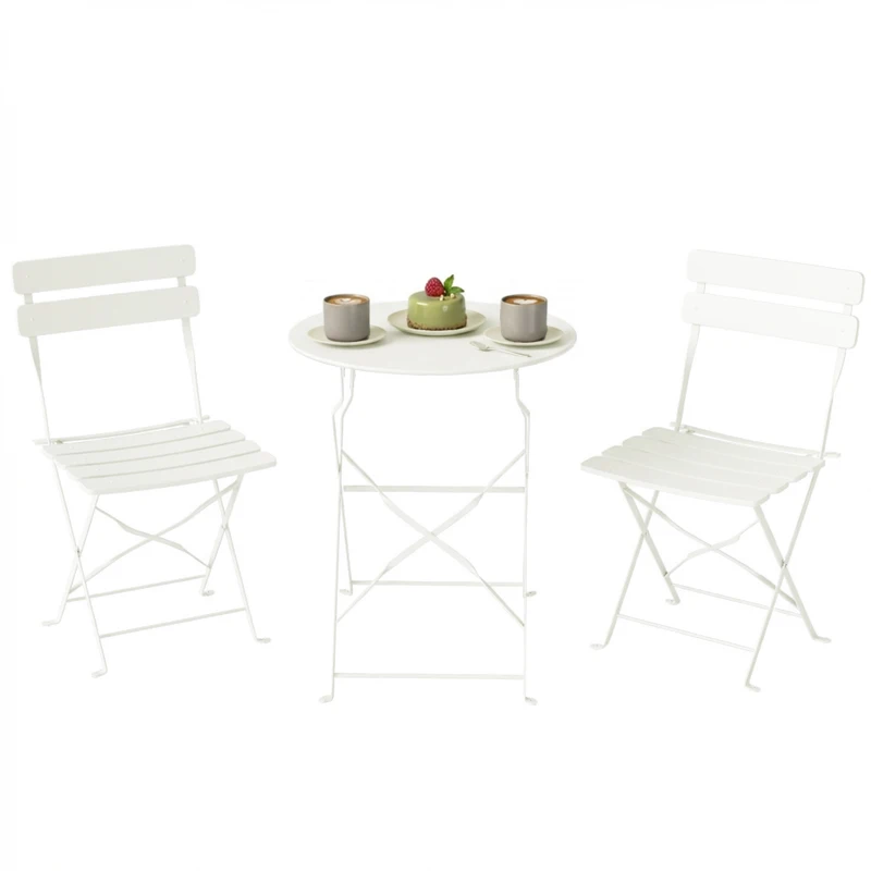 Outsunny Set bistrot 3 pezzi pieghevole con tavolo e 2 sedie, Crema