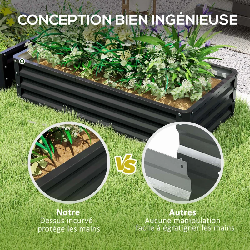 Outsunny Lot de 2 carrés potagers de jardin rectangulaire tôle d'acier ondulée 120 x 60 x 30,5 cm gris