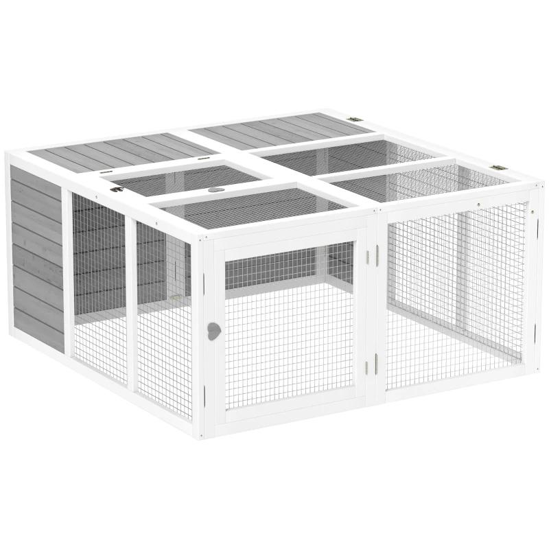 PawHut Cușcă exterioară pentru animale mici, cușcă pentru iepuri, construcție din lemn, pliabilă, pentru interior și exterior, Gri deschis