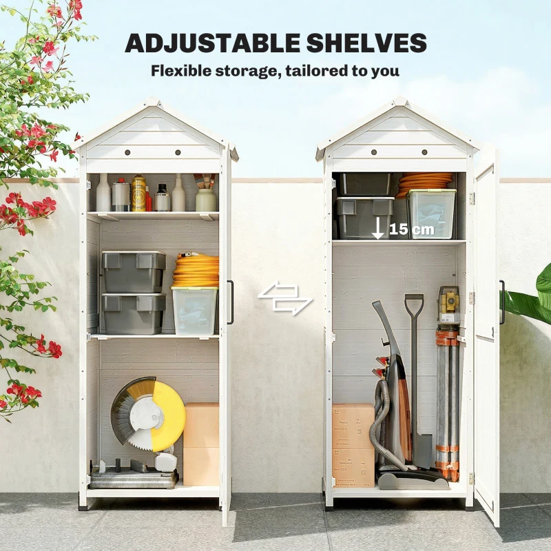 Outsunny Tuinkast Hout Extra Hoge Tuinschuur met Verstelbare Planken Magnetische Deur Gegalvaniseerd Dak Ventilatie