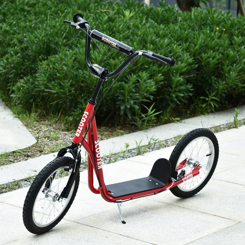 HOMCOM Trotinetă pentru copii +5 ani, trotinetă cu 2 roți, cu ghidon reglabil pe înălțime, 2 anvelope pneumatice din cauciuc, frână dublă, capacitate 100 kg, 139x58x90-96 cm, Roșu