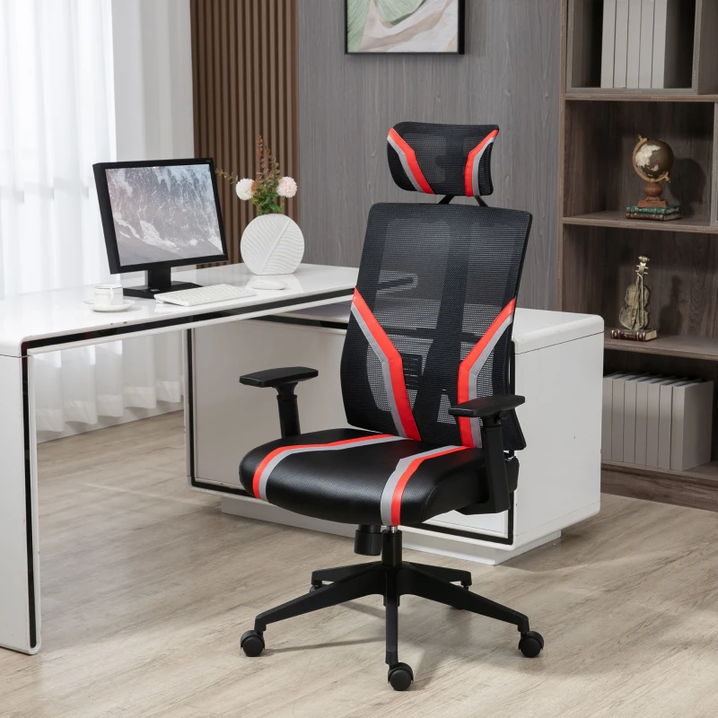 Vinsetto Fauteuil de bureau style gaming pivotant dossier hauteur réglable 67 x 62 x 122-130 cm noir et rouge