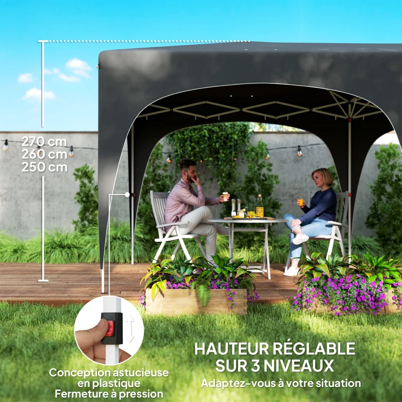 Outsunny Tonnelle pliante 3 x 6m Pop Up, UPF50+ Hauteur ajustable, avec sac de transport et sacs de sable, gris foncé