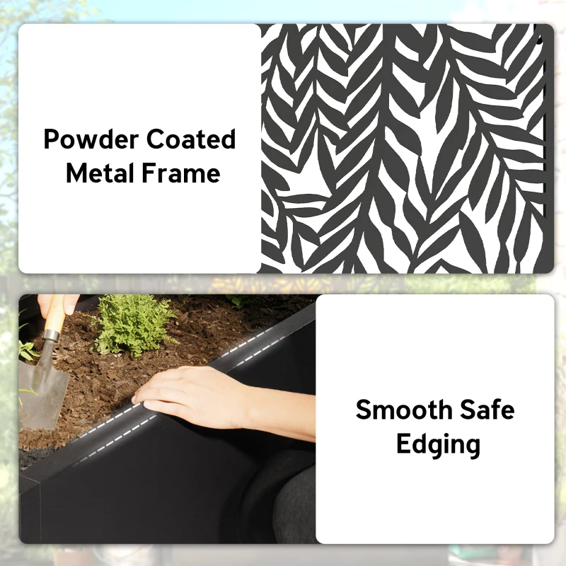 Outsunny Donica z osłoną wizualną Donica z kratką tropikalne motywy liści 61 x 23 x 113 cm Czarny