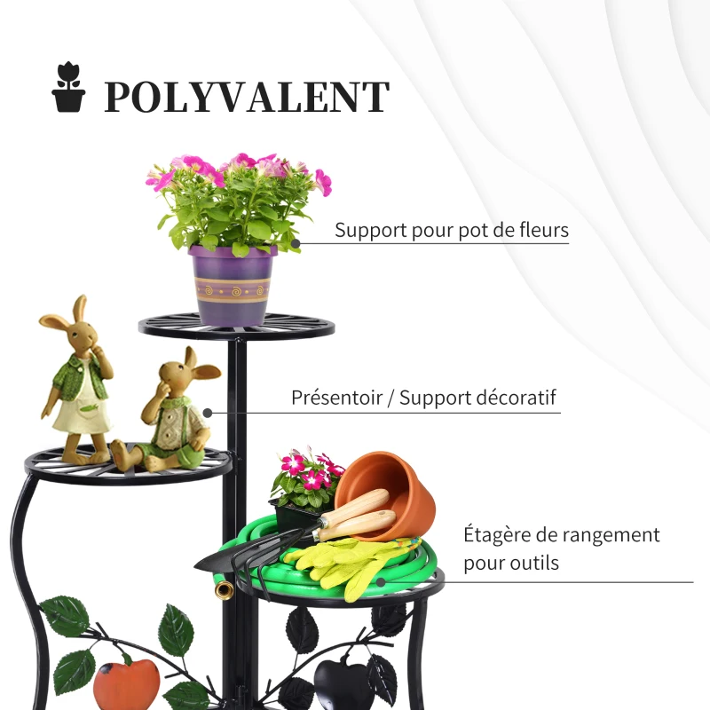 Outsunny Étagère à Fleurs Supports de Pots Porte Plante en métal à 3 Niveaux élégant Pliable intérieur/extérieur pour Maison Balcon Jardin Terrasse dim. 64L x 45l x 56H cm Noir