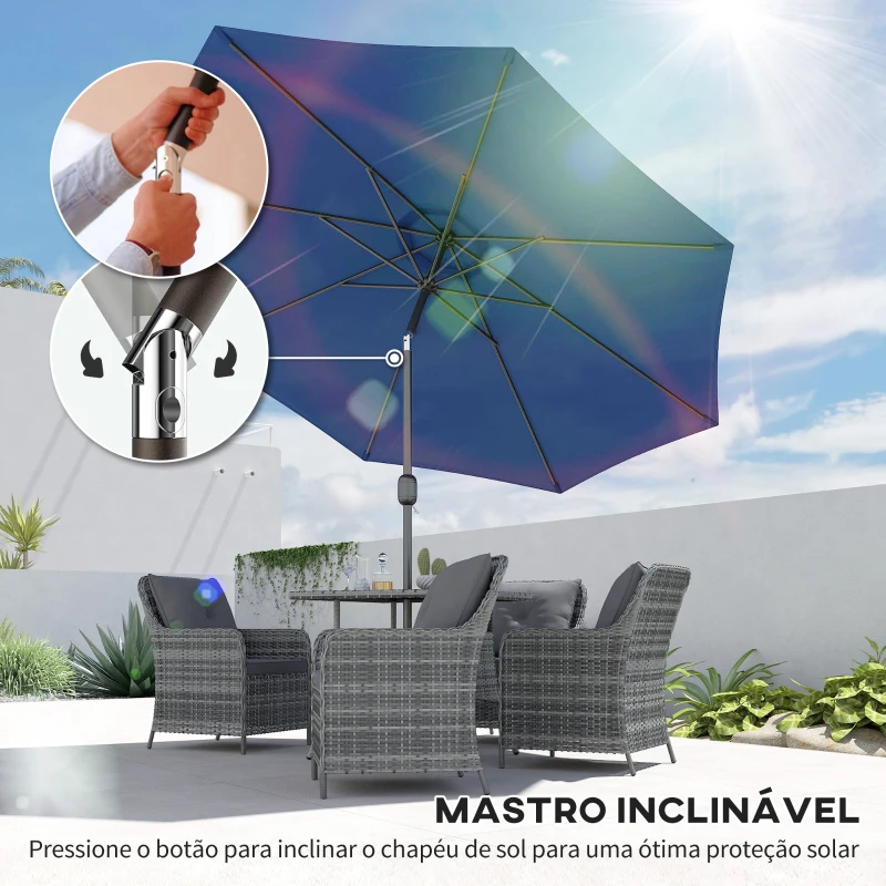 Outsunny Chapéu de Sol de Jardim Ø295x250 cm com Manivela Mecanismo de Inclinação e Mastro Desmontável de Metal para Terraço Azul