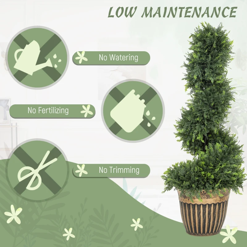 HOMCOM Set of 2 Artificial Plants, Topiary Spiral Boxwood Cypress Trees with Pot, for Home Indoor Outdoor Decor, 90cm