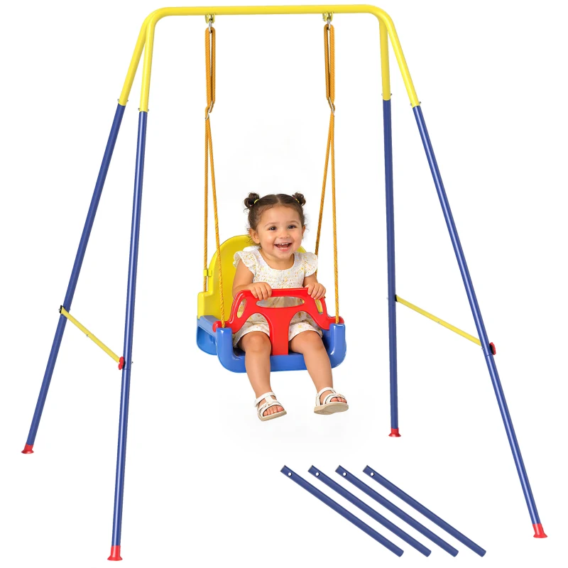 AIYAPLAY Baloiço para Bebés 3 em 1 Baloiço Jardim com Cordas Ajustáveis Cinto de Segurança Estrutura em A Dobrável 128x155x157 cm Azul
