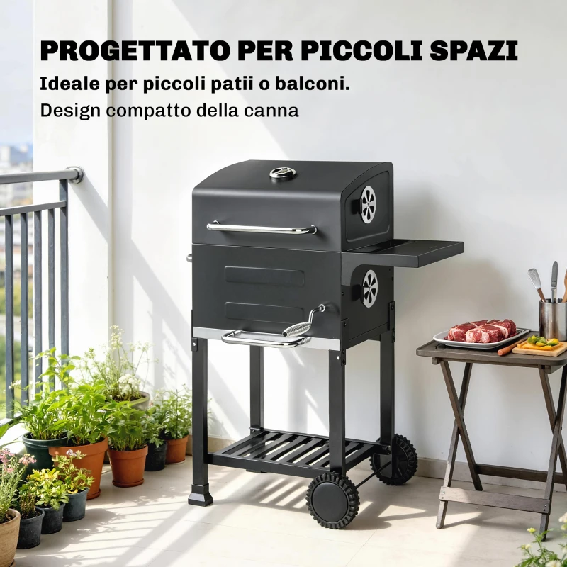 Outsunny Barbecue a carbone con termometro, Nero