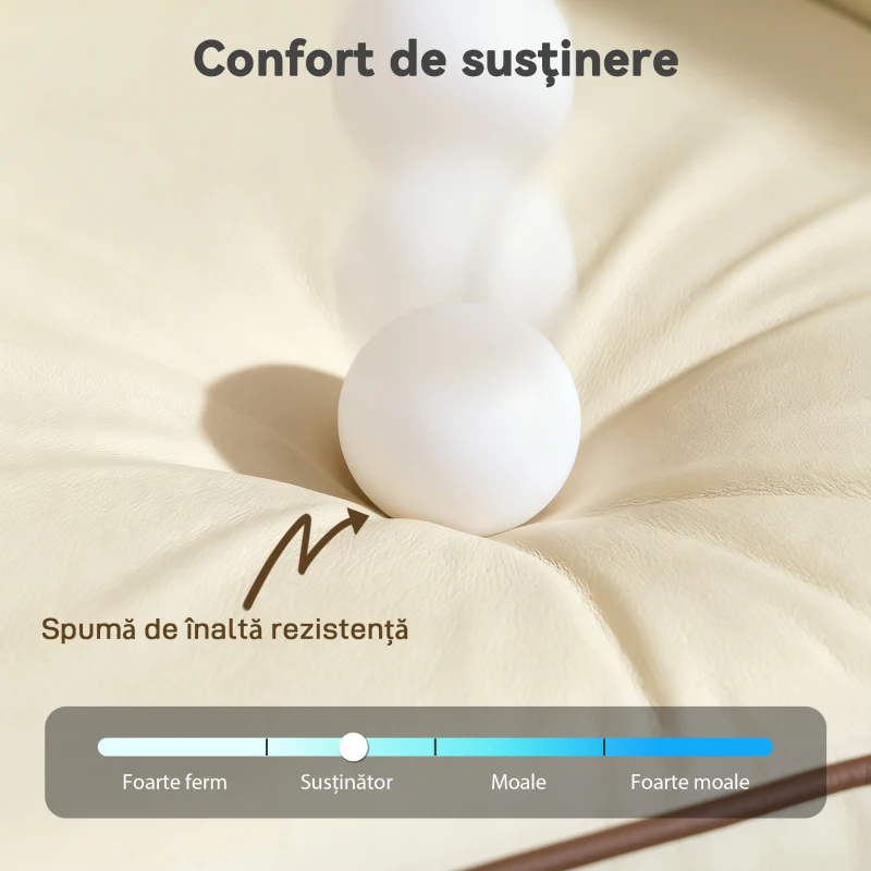 HOMCOM Divan cu 2 Locuri Imbottit din Piele Sintetică cu Bordură Contrastantă, Divan de Living cu Tapițerie Groasă, 2 Perne Detasabile și Lavabile, Brațe și Buzunare Laterale, 136x81x90 cm, Bej