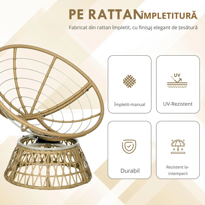 Outsunny Fotoliu din coș Fotoliu din ratan Scaun outdoor, stil boho, rezistent la intemperii, 85 cm x 70 cm x 82 cm, Crem + Natural