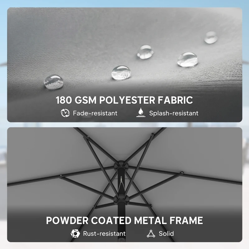 Outsunny Parasol Ø270 cm Regulowany Balkonowy z Korbką UV 50+ Ogrodowy Ciemnoszary
