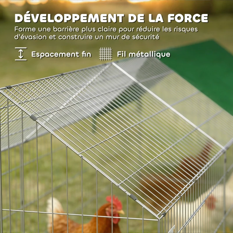 PawHut Parc Enclos Cage Lapin Extérieur avec Portes Verrouillables et Protection Pare-Soleil Toit, Acier, 180x75x75 cm, Vert