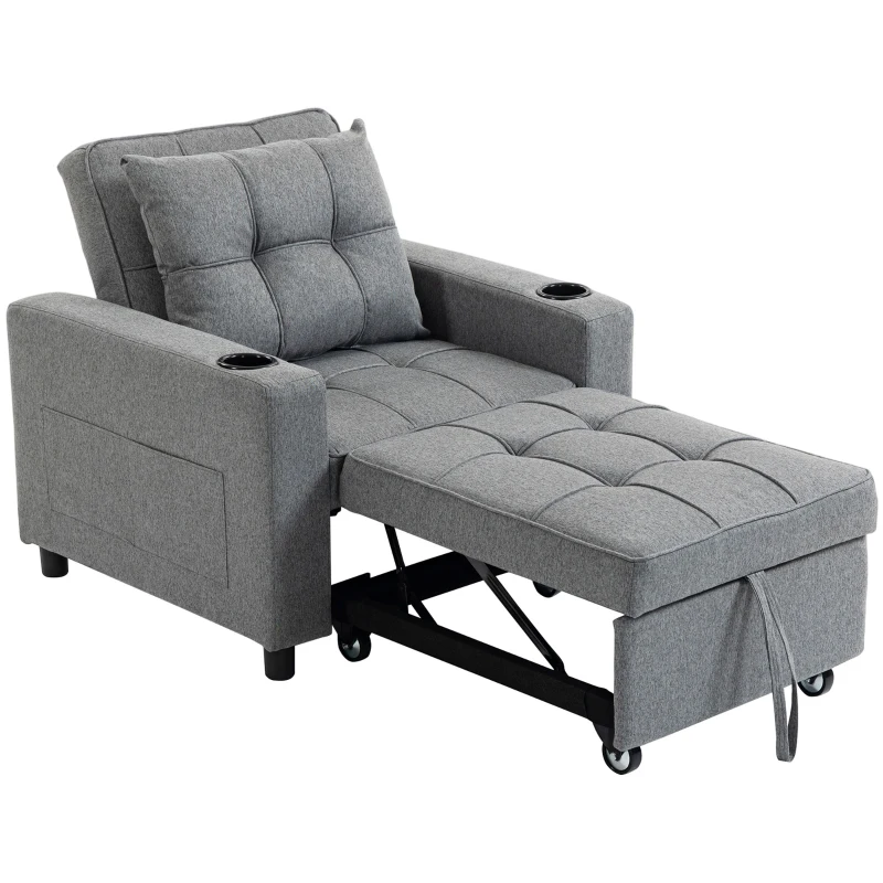 HOMCOM 3-in-1 Single Sofa Bed, Convertible Sleeper Chair Bed - Dark Grey