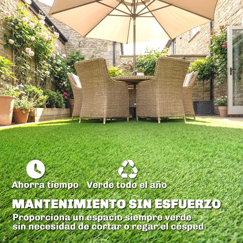 Outsunny Césped Sintético 1m x 4m Alfombra Césped Artificial con Altura de Hierba 10 mm Drenaje Automático Verde