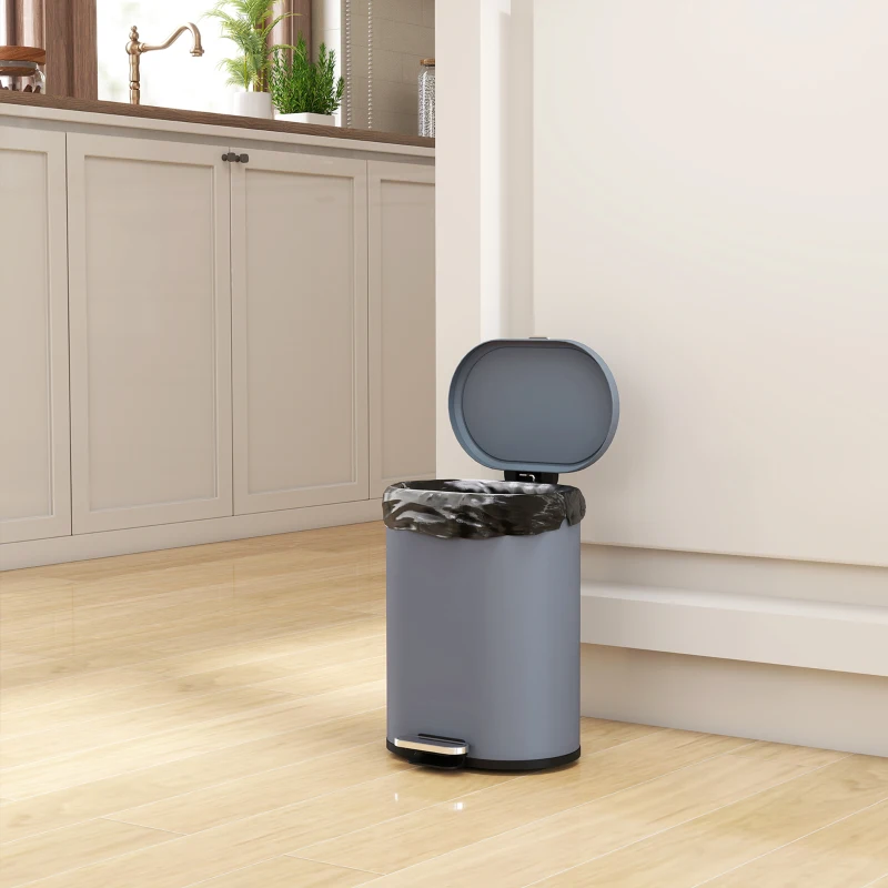 HOMCOM Coș de bucătărie 6L, coș cu pedală din metal cu coș interior, capac cu închidere lină, 24,5x21,5x29,5cm, gri