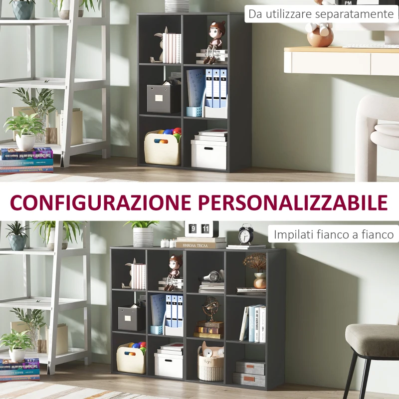 HOMCOM Libreria a Cubi con 6 Ripiani Portaoggetti, in Legno, 61.5x29.5x91.5 cm, Nero