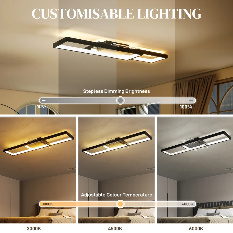 HOMCOM LED Ceiling Light, Modern Dimmable Ceiling Light with Wall Switch & Remote Control, Flush Mount Fixture Lamp with 3000-6000K Colour Temperatures for Living Room, Bedroom, Black