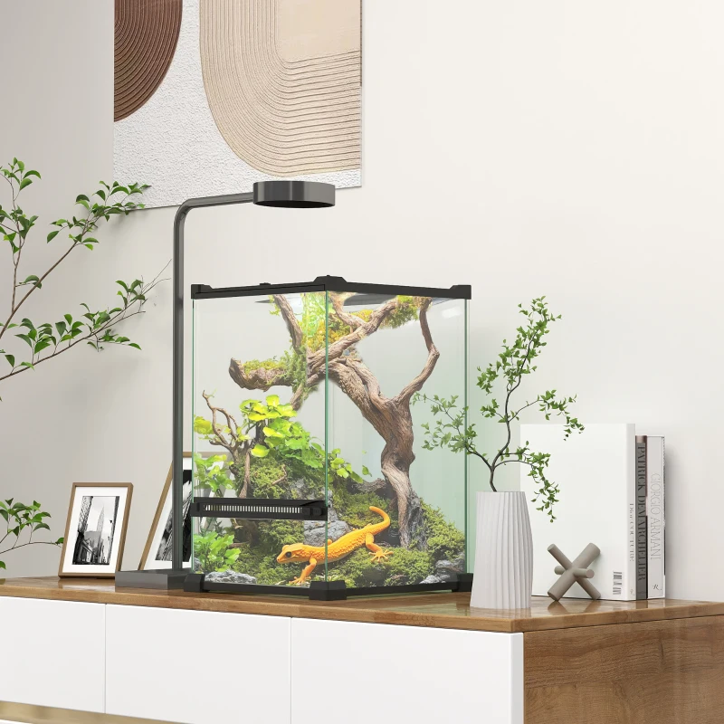 PawHut Terariu din sticlă pentru reptile vivariu 12 L cu capac din plasă metalică, 20 x 20 x 30 cm, negru