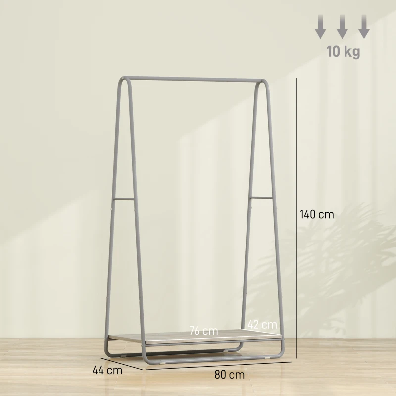 HOMCOM Perchero 3 en 1 Perchero con Estante para Zapatos Barras Superior y Laterales Estructura de Metal Natural y Gris