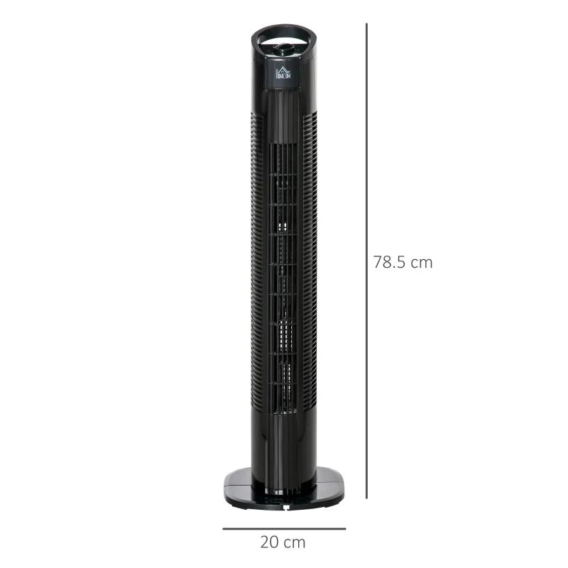 HOMCOM Ventilador de coluna moderno 3 velocidades com 70° de oscilação alça potência 50W Ø 20 x 78,5 cm preto