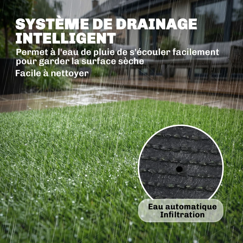 Outsunny Gazon Synthétique Dalle Gazon, Pelouse Artificielle 25mm Haute Densité Auto-drainant pour Balcon Jardin, 1 x 4 m, Vert