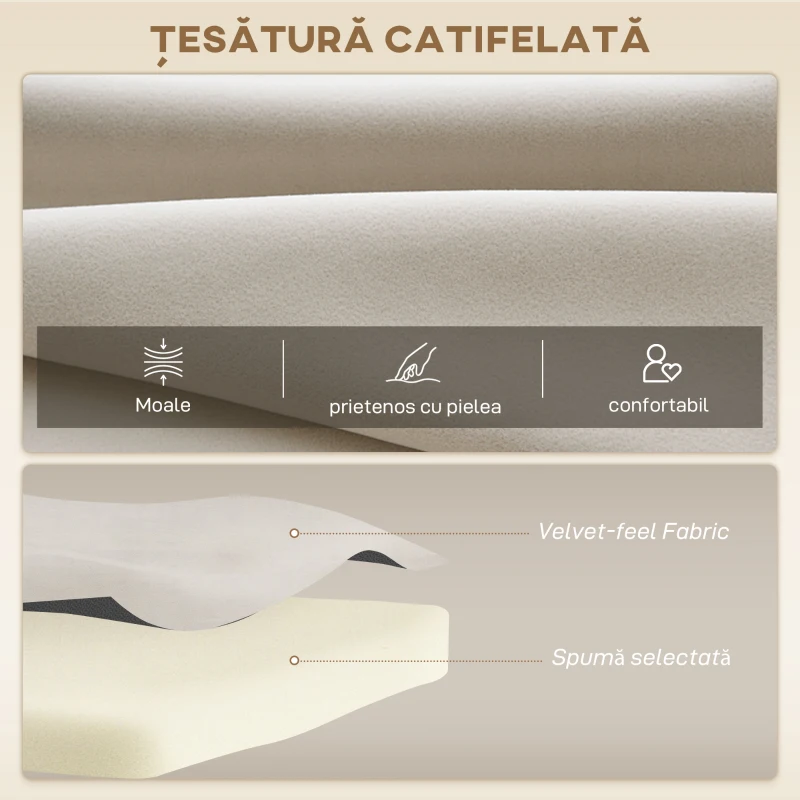 HOMCOM Canapea extensibilă 3 în 1 din material cu efect de catifea, cu spătar reglabil și 2 perne, 102x73x81 cm, bej