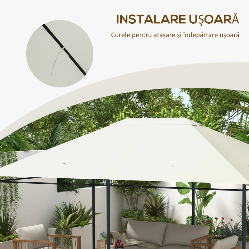 Acoperiș de Schimb pentru Foișor 3x4 m pentru Outsunny 84C-116, Crem