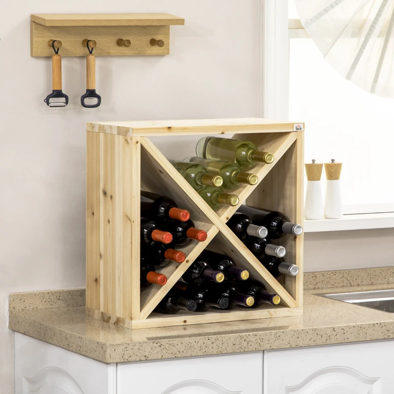 HOMCOM 24 Bottles Wine Rack, Solid Wood Wine Holder Stand, Natural Wood Finish