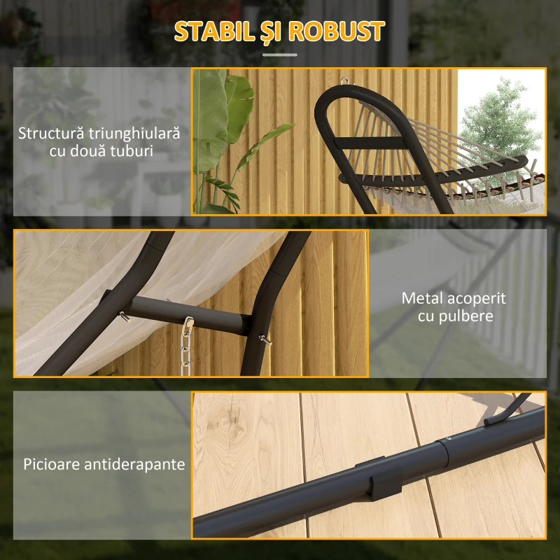 Outsunny Suport Reglabil pentru Hamac din Oțel cu Lanțuri și Cârlige în Formă de S, pentru Hamace de 2,75-4 m, 278 cm, Negru