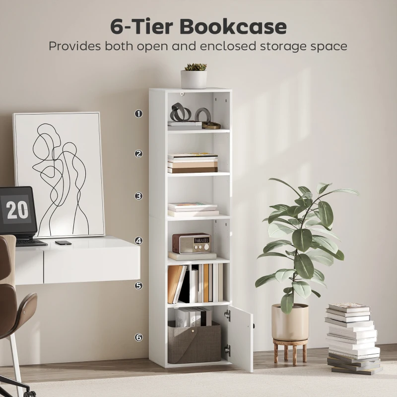 HOMCOM 6-Tier 156 cm Tall Bookcase - White