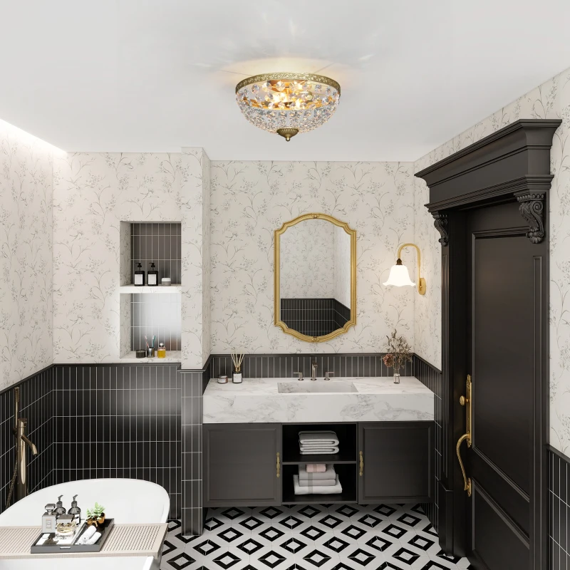 HOMCOM Crystal Chandelier Ceiling Light with 168 Octagonal Beads, Vintage 2-Light Flush Mount Ceiling Light for Living Room, Bedroom, Hallway, Dining Room, Gold Tone