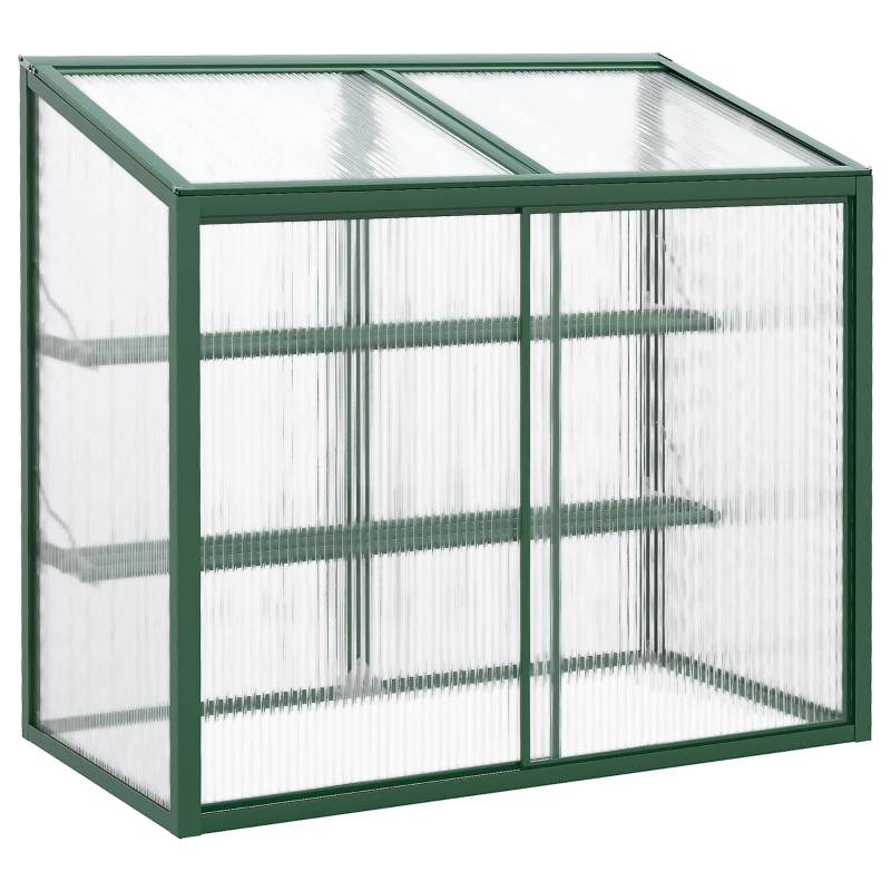 Outsunny Mini serre de jardin en aluminium et polycarbonate avec étagère réglable toit ouvrant 110 x 60 x 82/98,5 cm vert