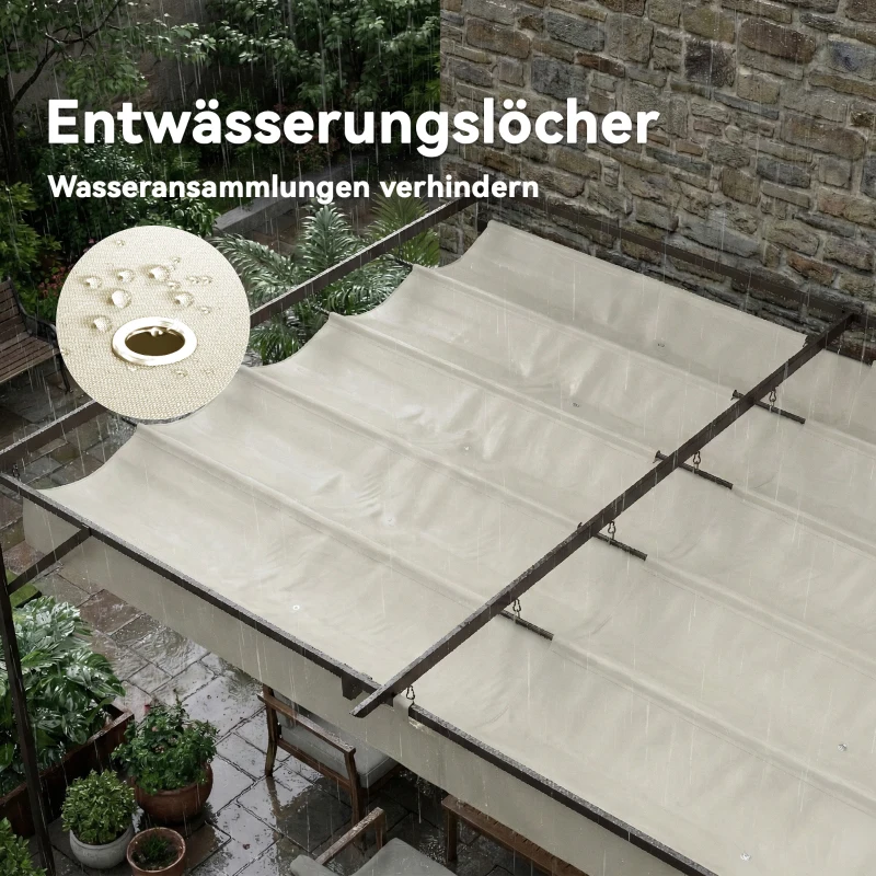 Outsunny Terrassendach Pergola ca. 4x3m Terrassenüberdachung mit Verstellbares Dach, Wandmontage UV 30+ Cremeweiß